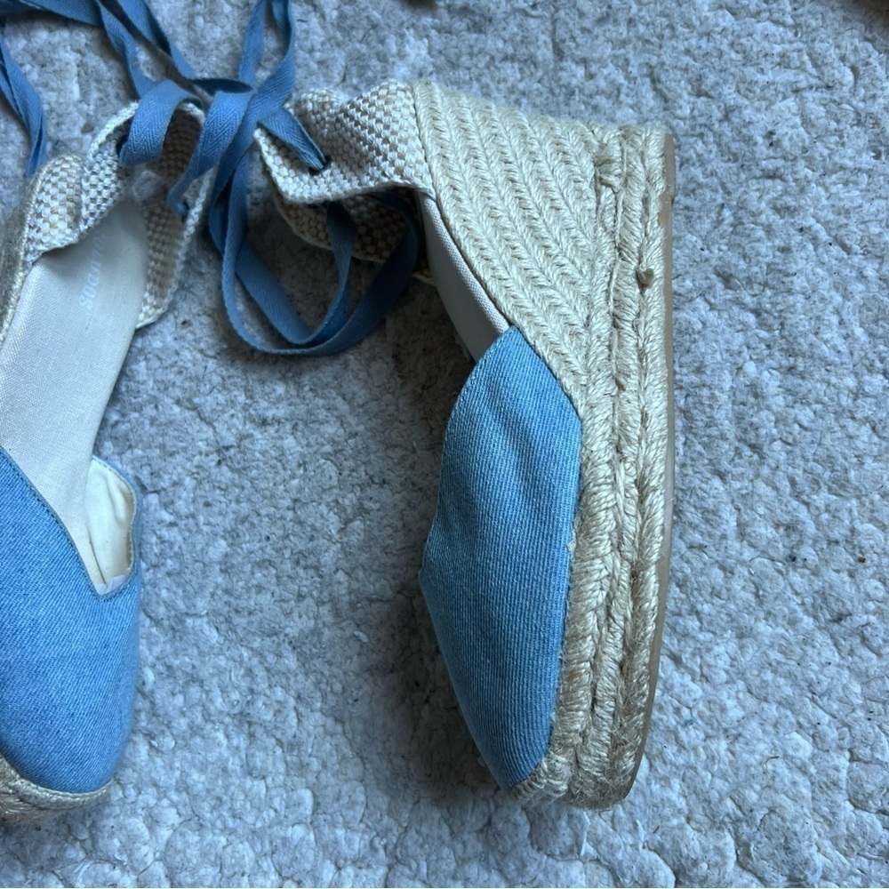 Saludos Light Denim Wrap Ankle Strap Platform Wedge Espadrille Size 8 - Picture 5 of 13
